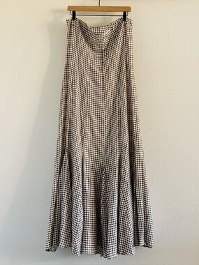 DISSH Strapless Maxi Dress Size 10 Linen Chocolate Geo Bias Cut